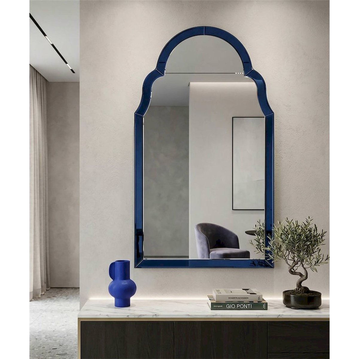 Miroir mural arche au cadre sculpté GLAM bleu, RECOLLECTION