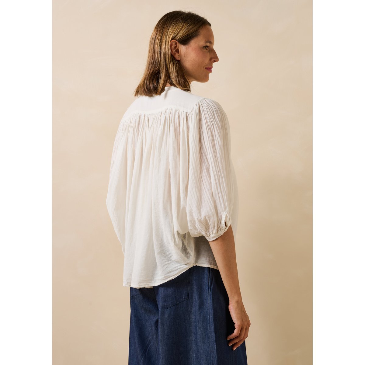 Chemisier en voile de coton fluide ecru, LA FEE MARABOUTEE