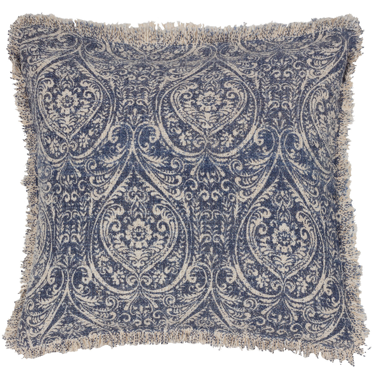 Durelle Damask Fringed Filled Cushion midnight blue, PAOLETTI