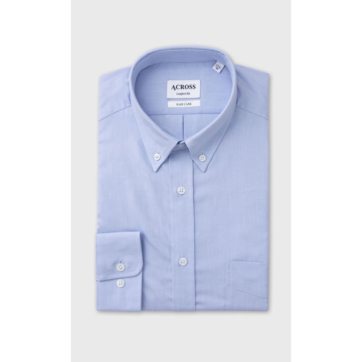 Chemise Confort fit easy care en oxford de coton bleu ciel, ACROSS