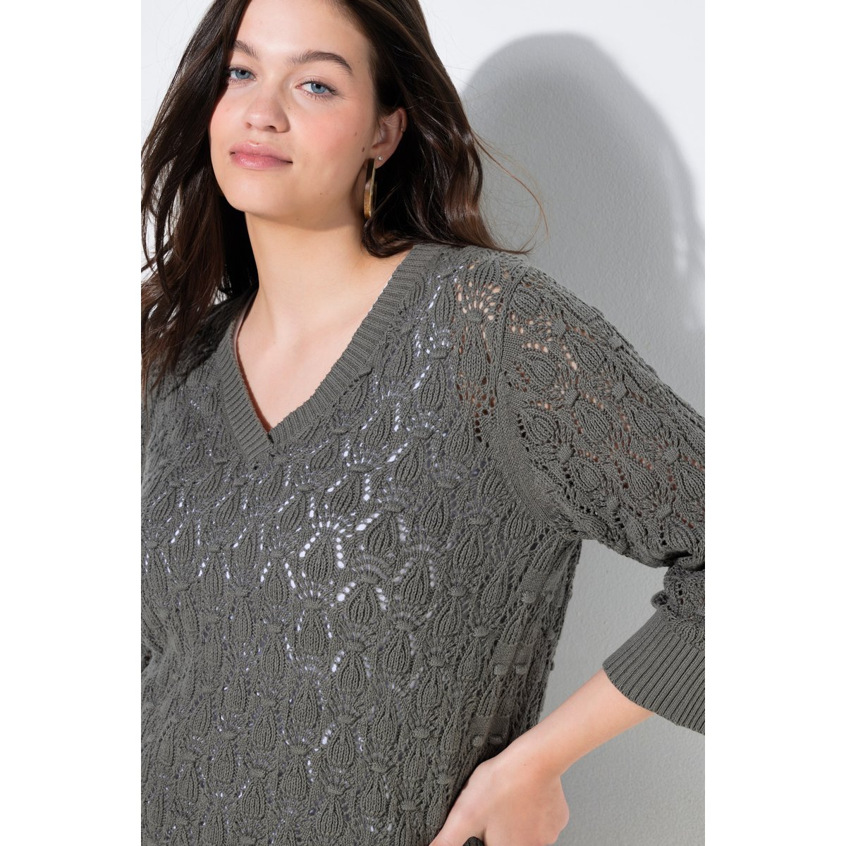 Pull en coton bio, maille épaisse avec motif gris foncé, ULLA POPKEN