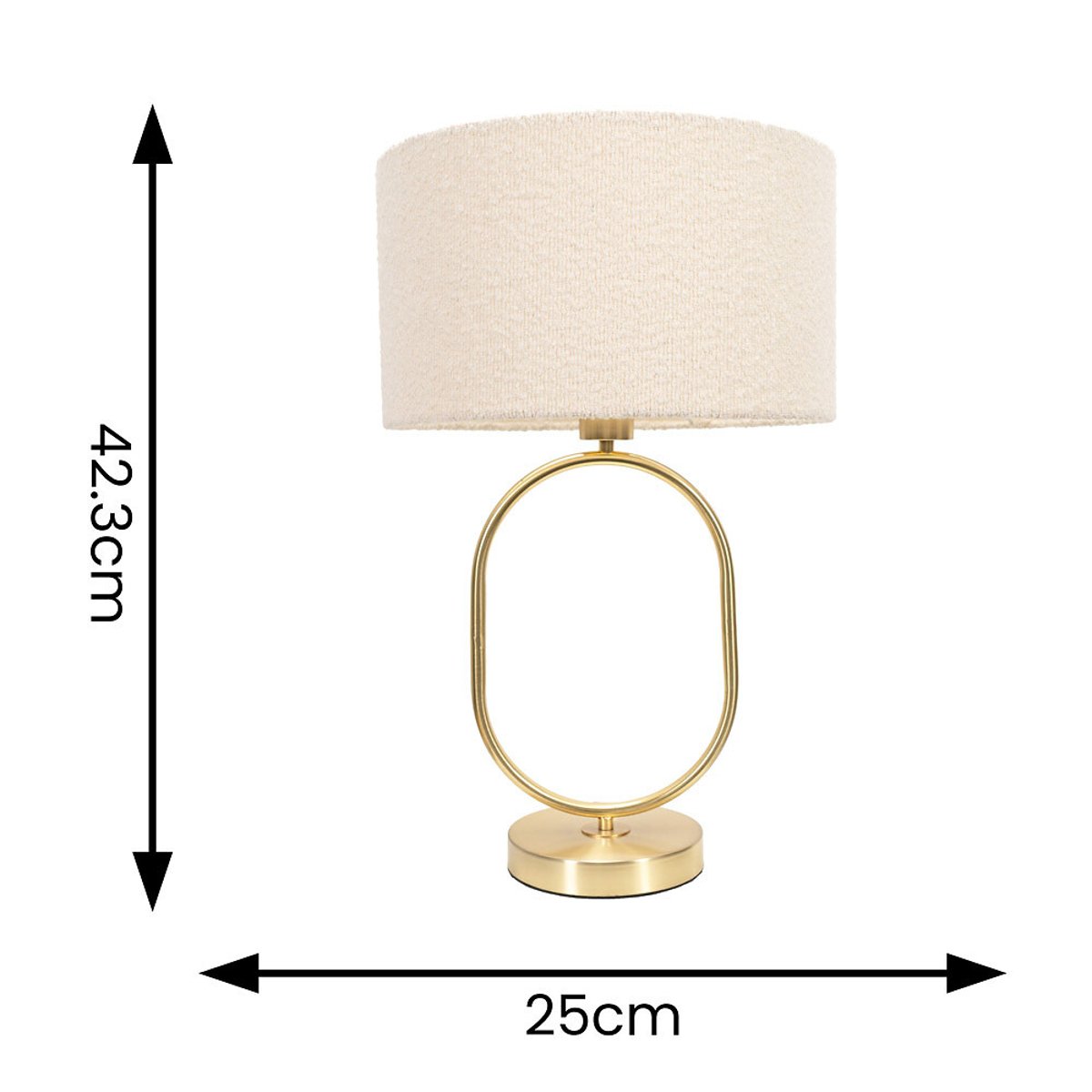 Aubrey Brushed Gold Oval Table Lamp with Boucle Drum Shade gold-coloured, SO'HOME