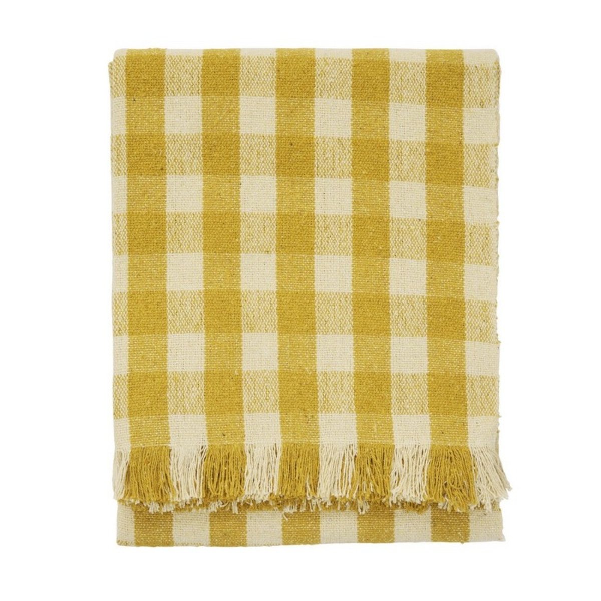 Plaid coton recyclé petits carreaux franges jaune, MADAM STOLTZ