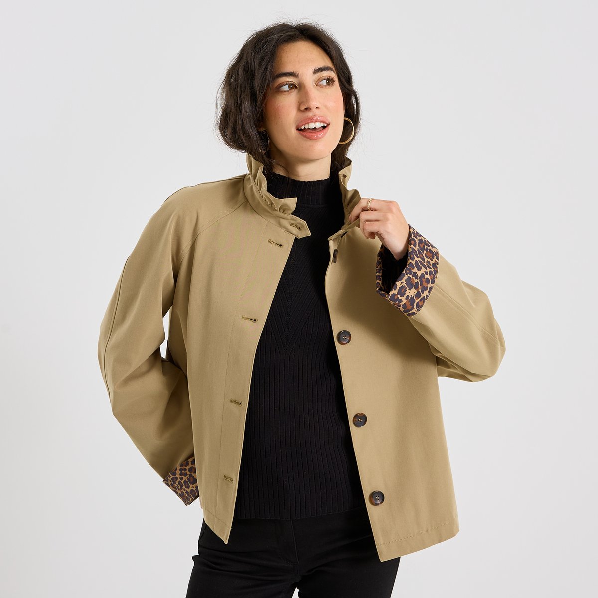 Trench court col montant beige, GRAIN DE MALICE