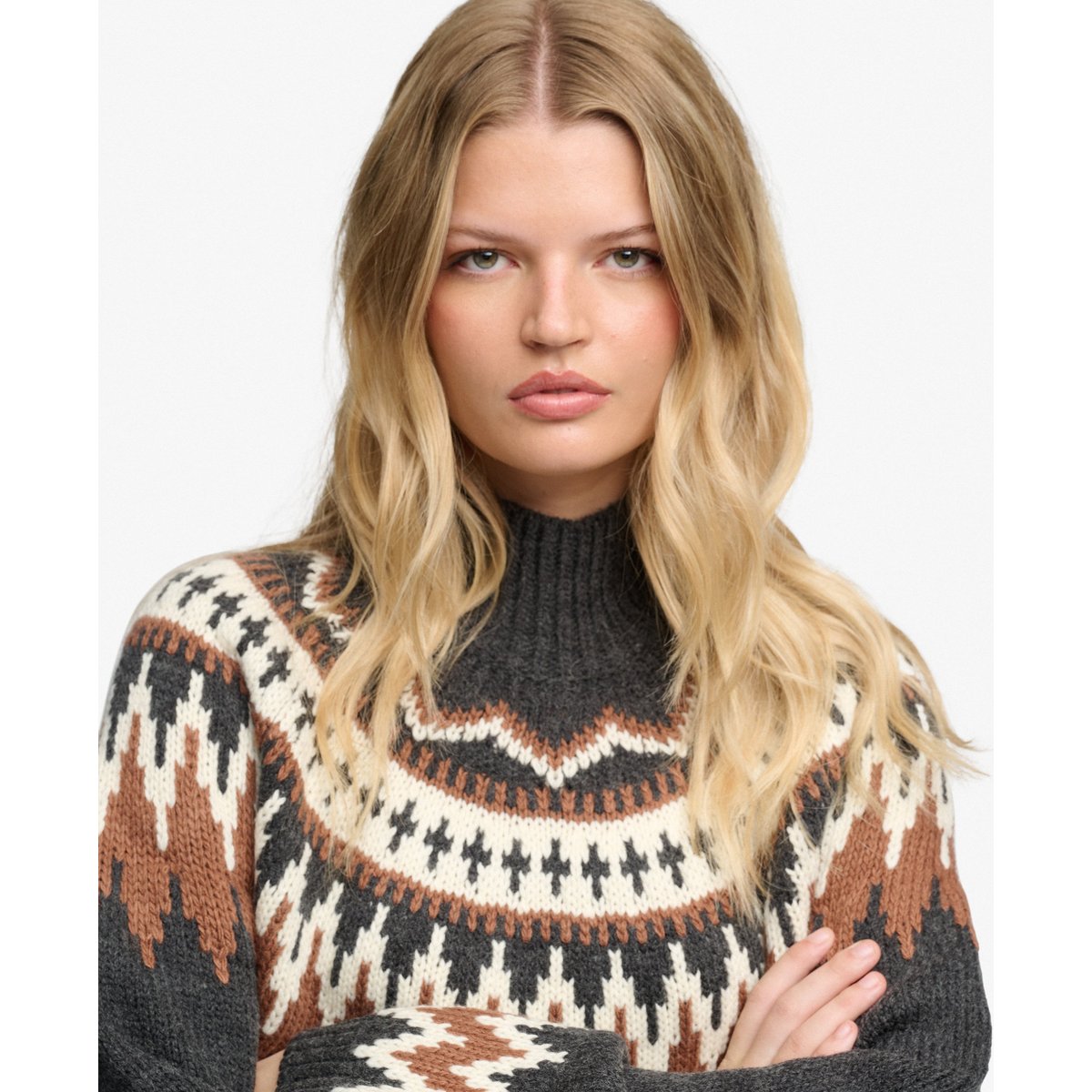 Pull à Col Montant Fairisle anthracite chiné, SUPERDRY