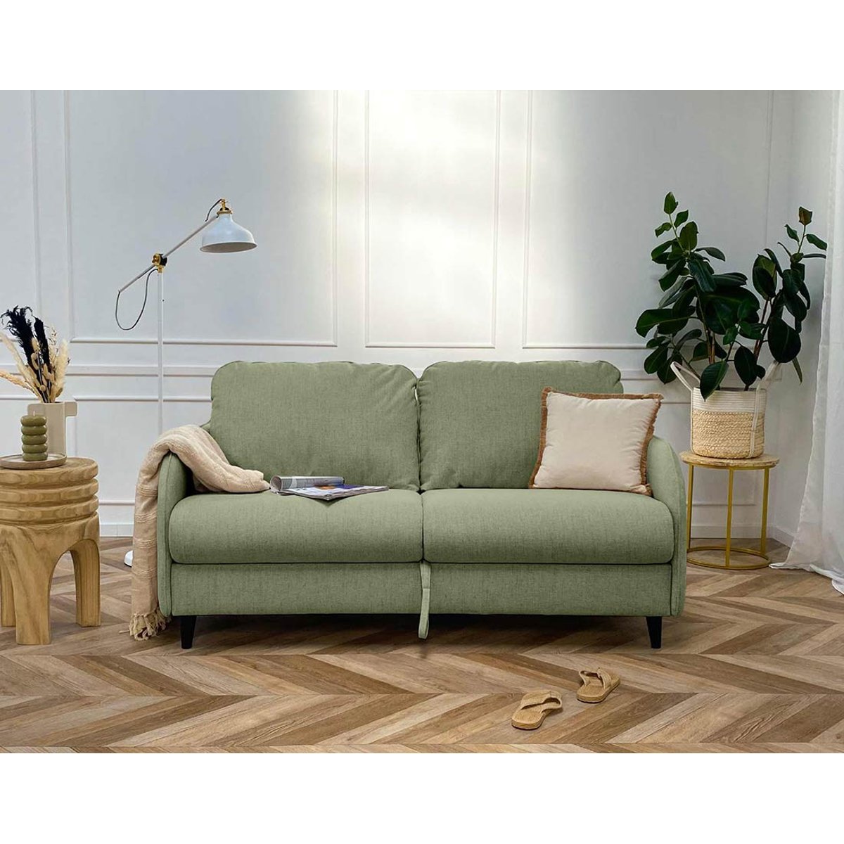Canapé convertible express 3 places, COSMOS vert sauge, BEST MOBILIER