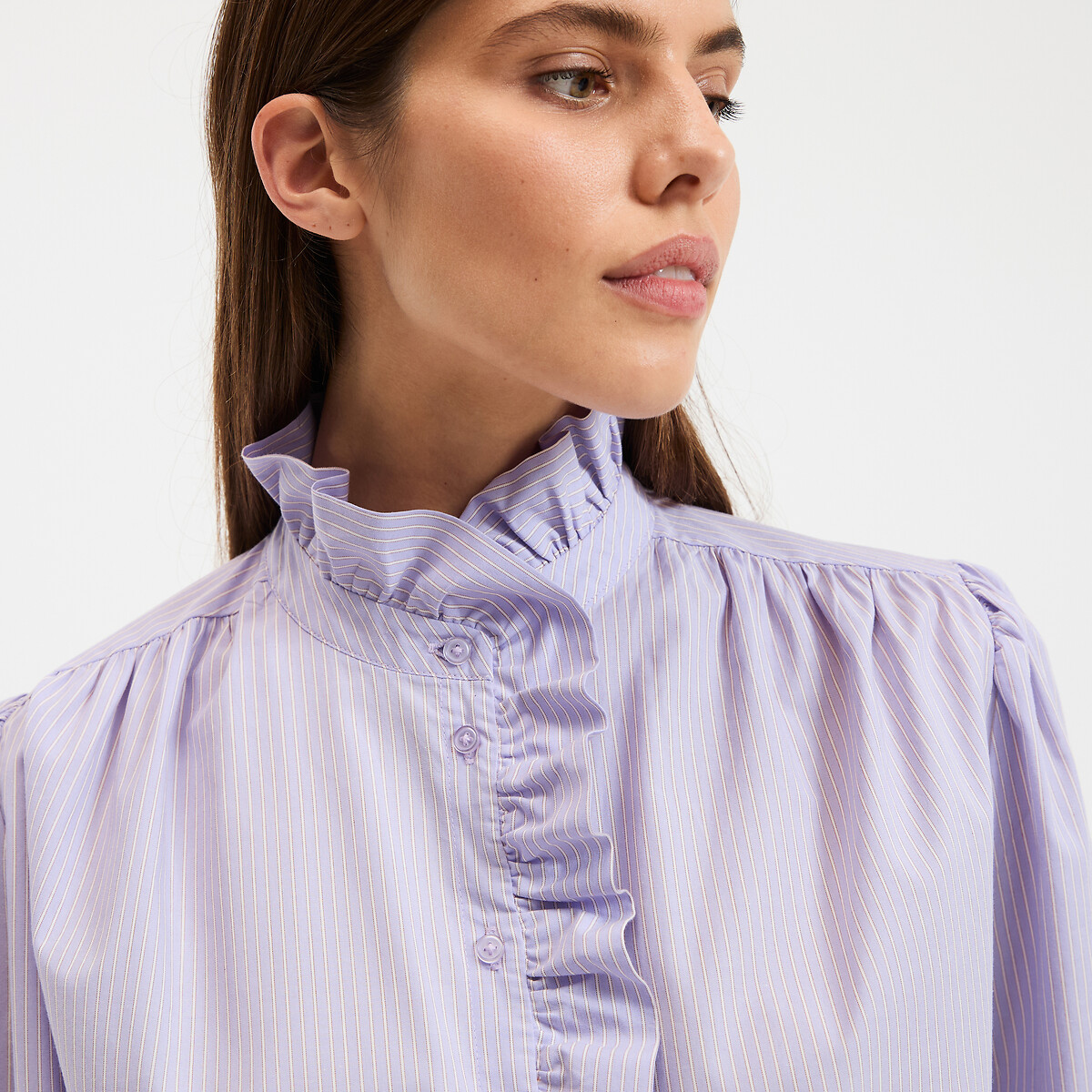 Camicia a righe, collo vittoriano, Signature CHARLÈNE rigato viola, LA REDOUTE COLLECTIONS