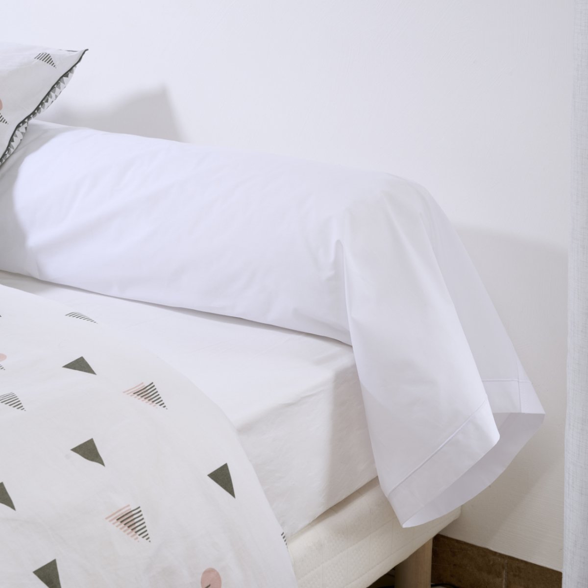 Taie de traversin unie PERCALE DE COTON blanc, BLEU CALIN