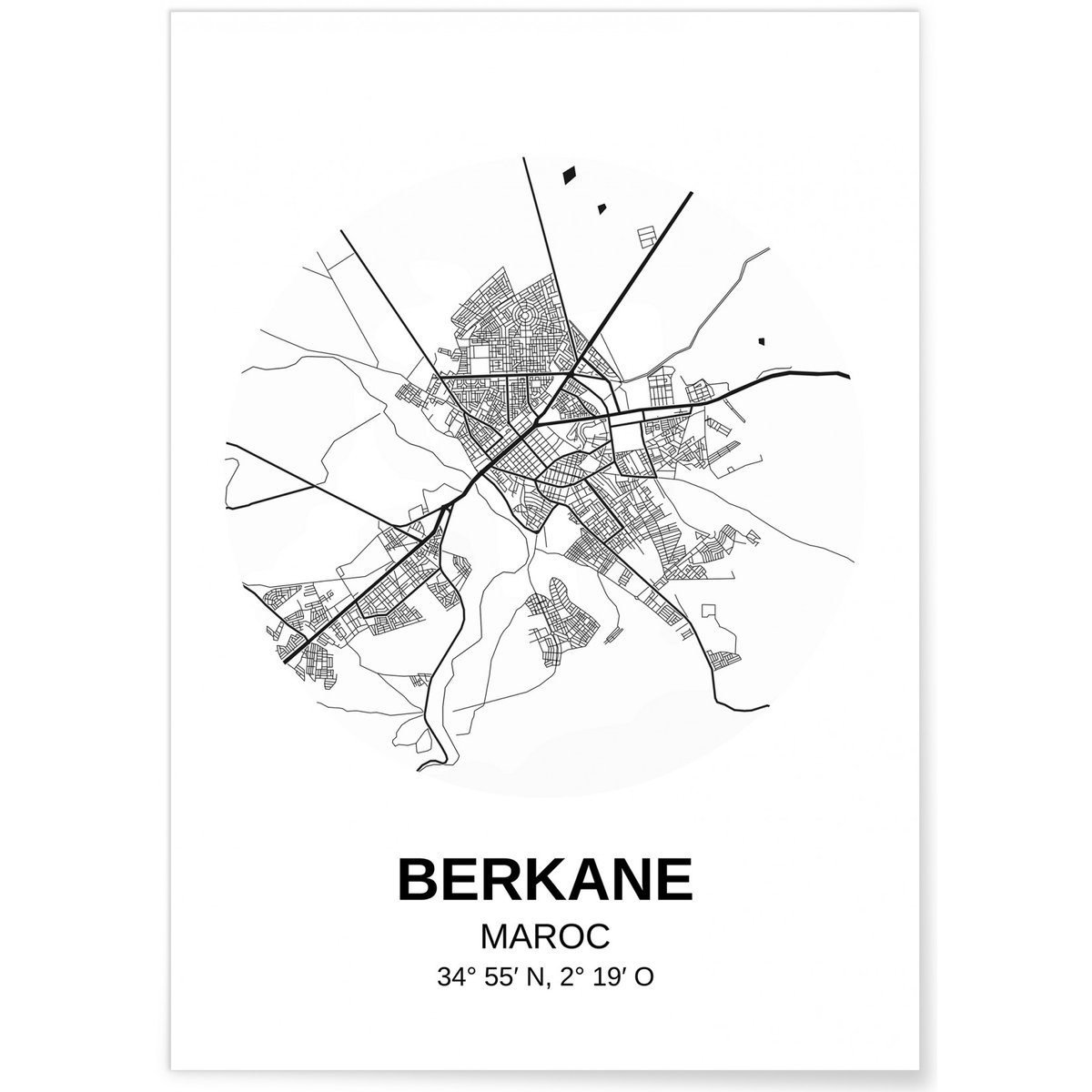 Affiche Carte Berkane blanc, L'AFFICHERIE