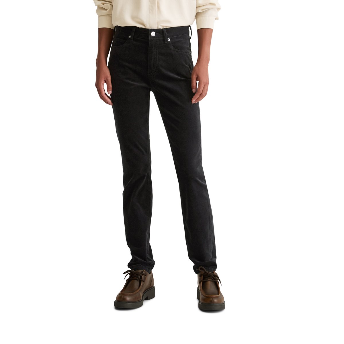 Pantalon en velours modèle Alkea slim en mélange de coton organique et de stretch noir, MARC O'POLO