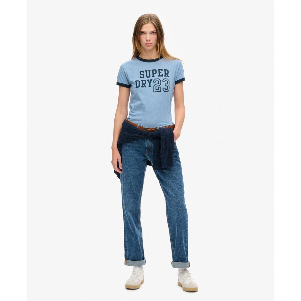 T-shirt ajusté Athletic Essentials Ringer bleu marée flammé, SUPERDRY