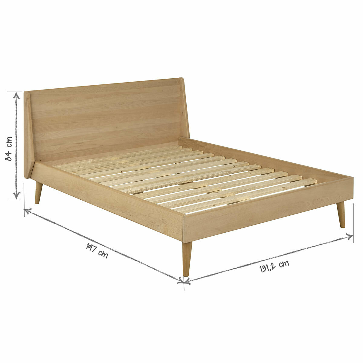 Lit hêtre massif avec sommier, Melba bois naturel, AKITEN RETAIL