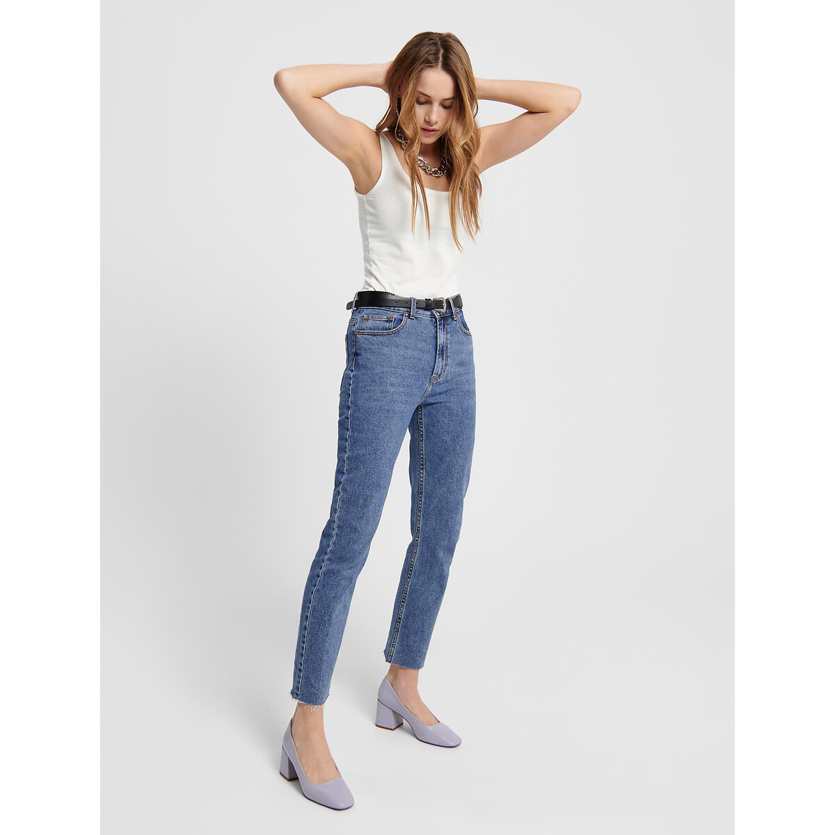 Jean droit, taille haute dark blue, ONLY