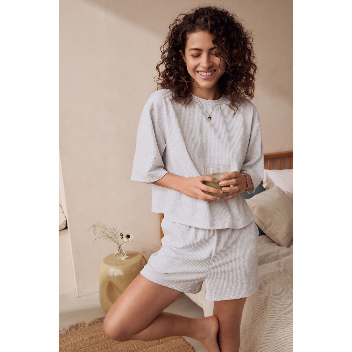 Ensemble pyjama short texturé gris, NEXT
