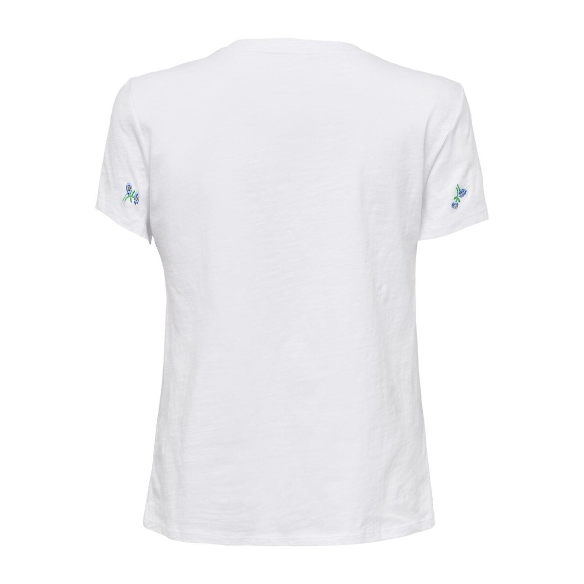 Embroidered Cotton V-Neck T-Shirt white clover, ONLY