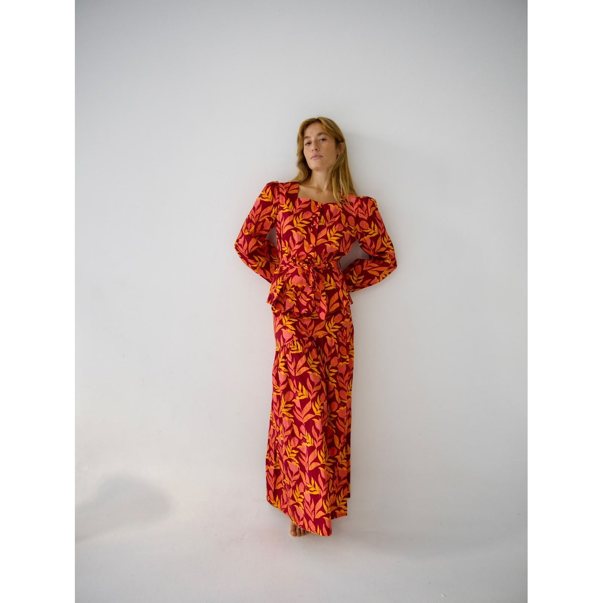 Jupe longue fleurie volant BETH bordeaux / orange, MINDTRAVELER
