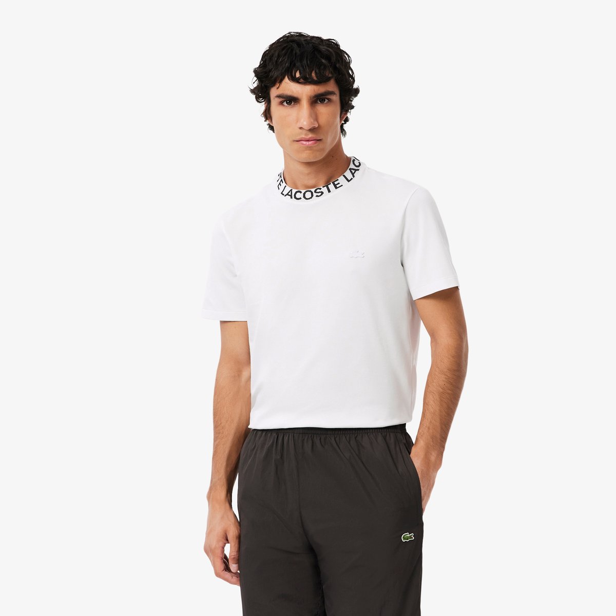 T-shirt en Piqué marquage jacquard blanc-001, LACOSTE
