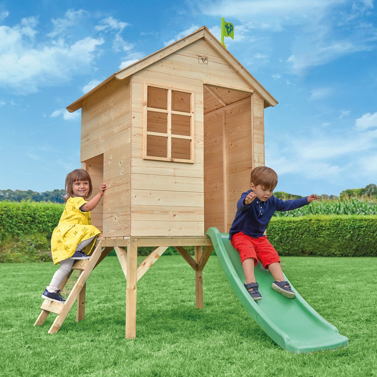 Maisonnette sur pilotis avec toboggan SUNNYSIDE marron - vert, TP TOYS