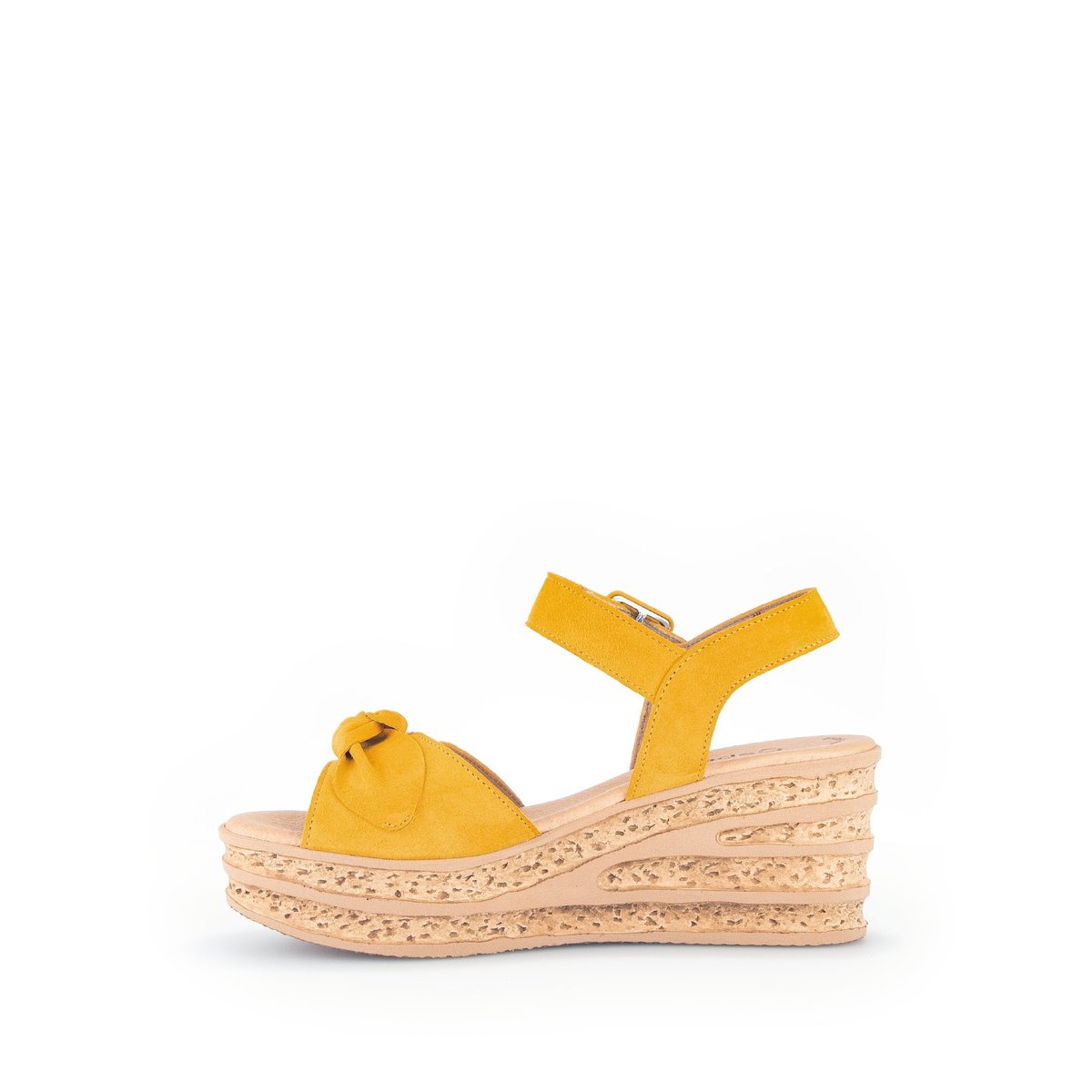 Sandales en cuir velours à talon compensé jaune velours, GABOR
