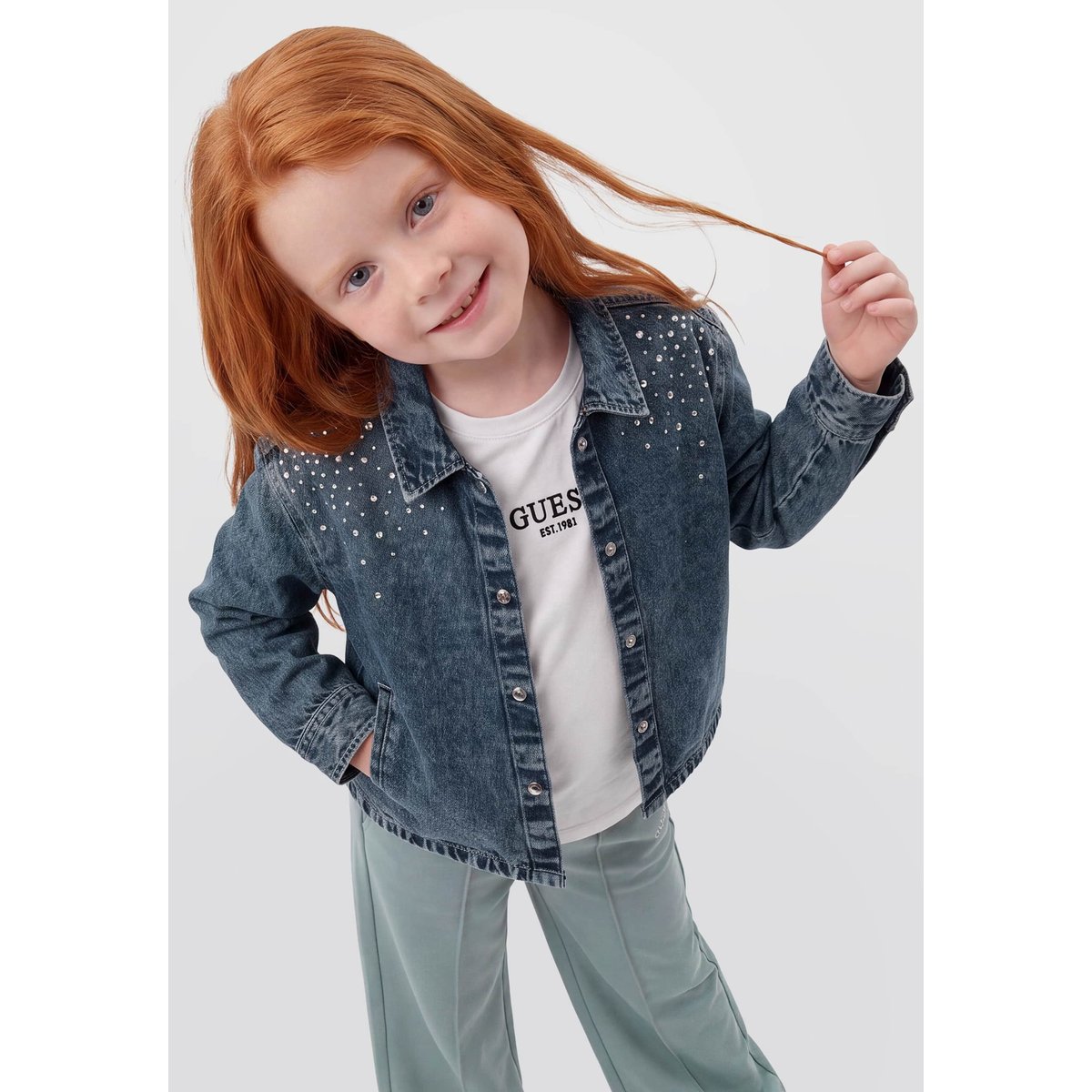 Chemise Crop En Denim bleu, GUESS KIDS