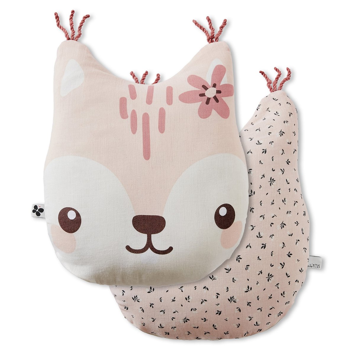 Coussin en gaze de coton Tamia l ecureuil rose, EDEN
