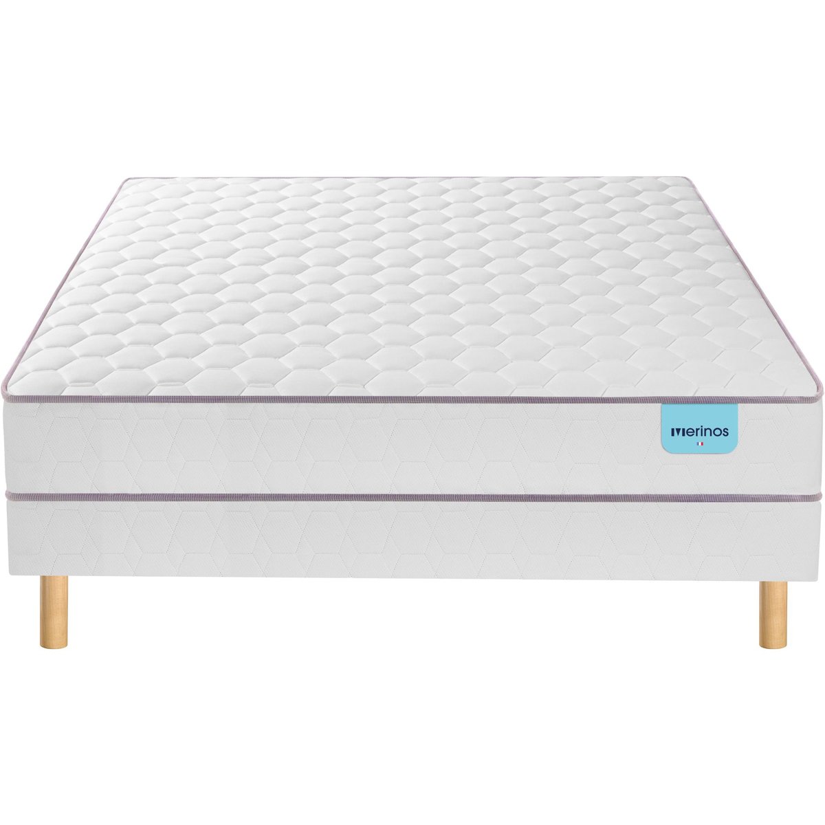 Ensemble matelas ressorts ensachés NATTY, sommier TWIST et pieds blanc, MERINOS