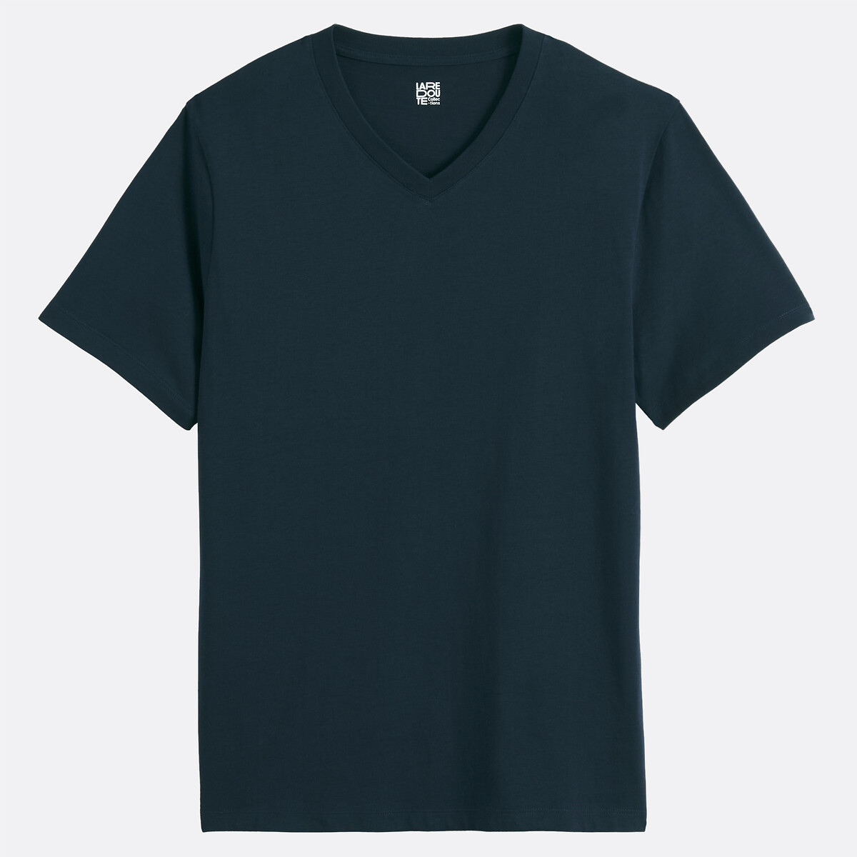 T-shirt en coton col V manches courtes bleu marine foncé, LA REDOUTE COLLECTIONS