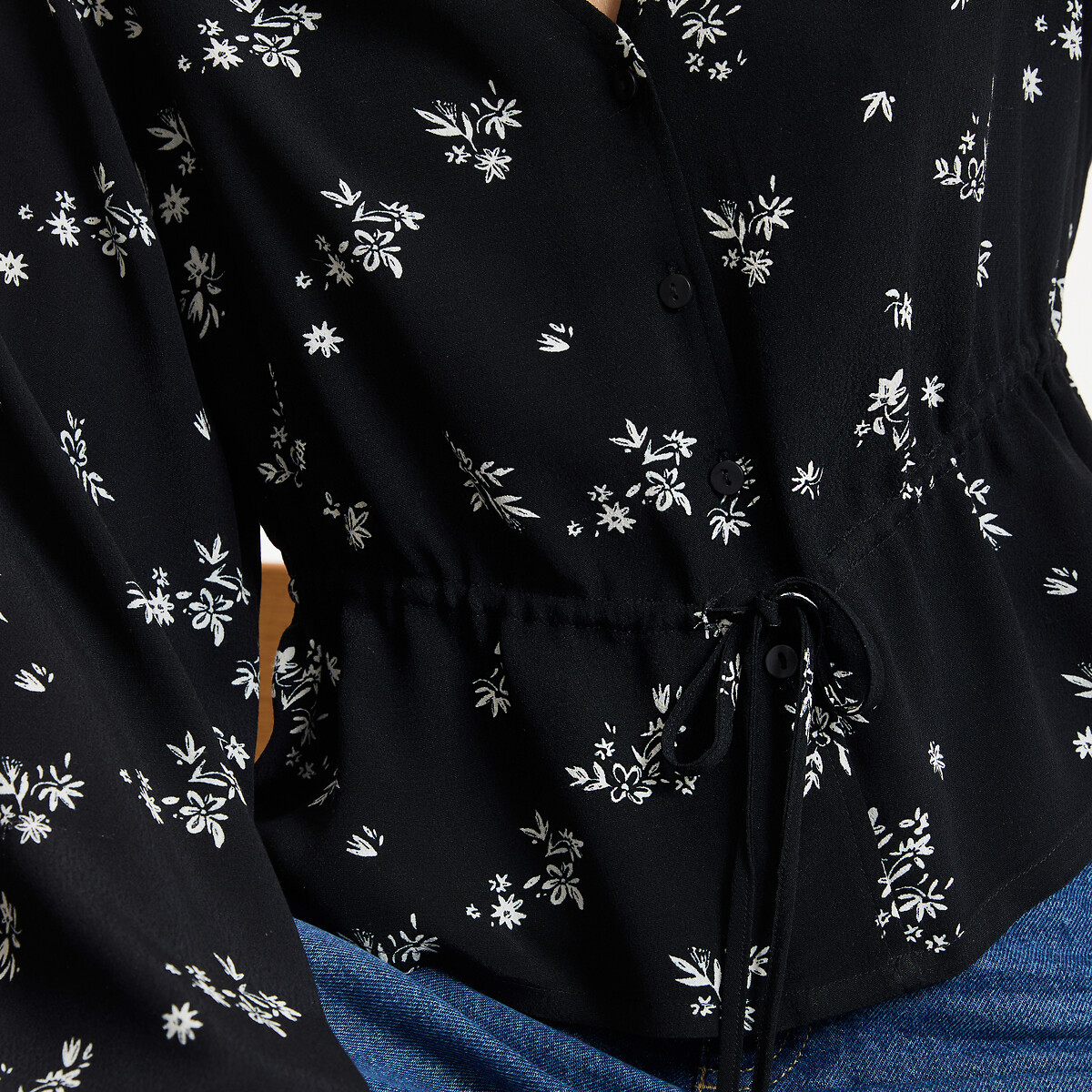 Blouse col V, imprimé floral, manches longues imprimé fond noir, LA REDOUTE COLLECTIONS