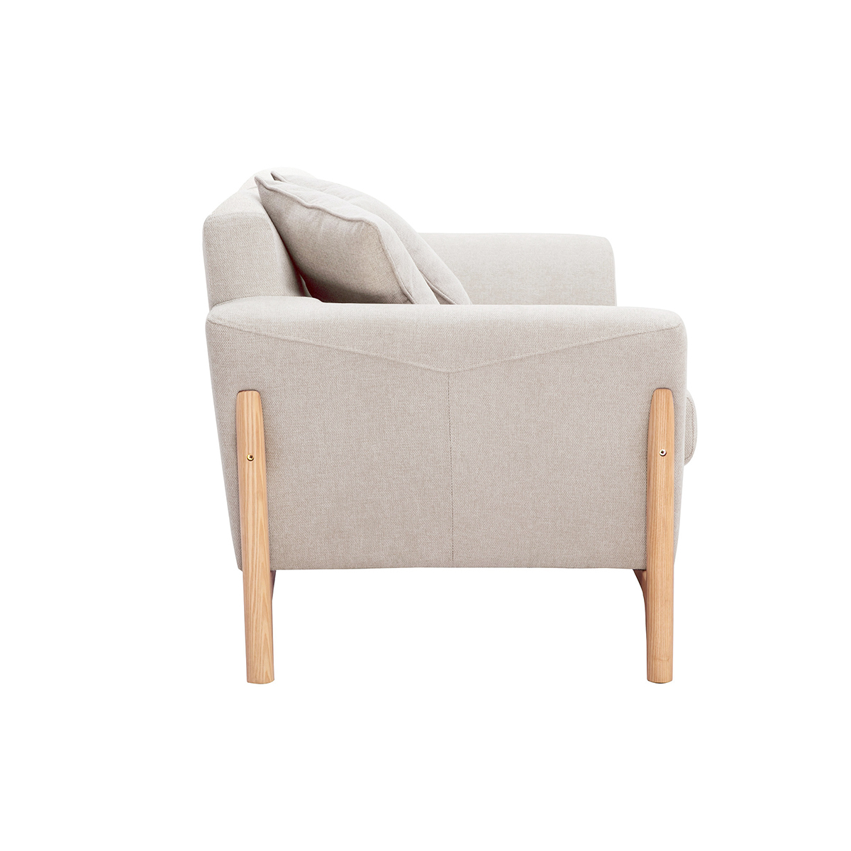 Canapé scandinave 2 places en tissu effet velours texturé beige et bois clair ASAKO beige, MILIBOO