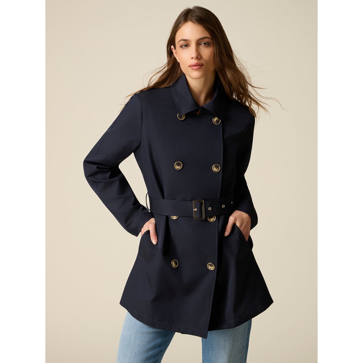 Trench midi double boutonnage bleu, OLTRE