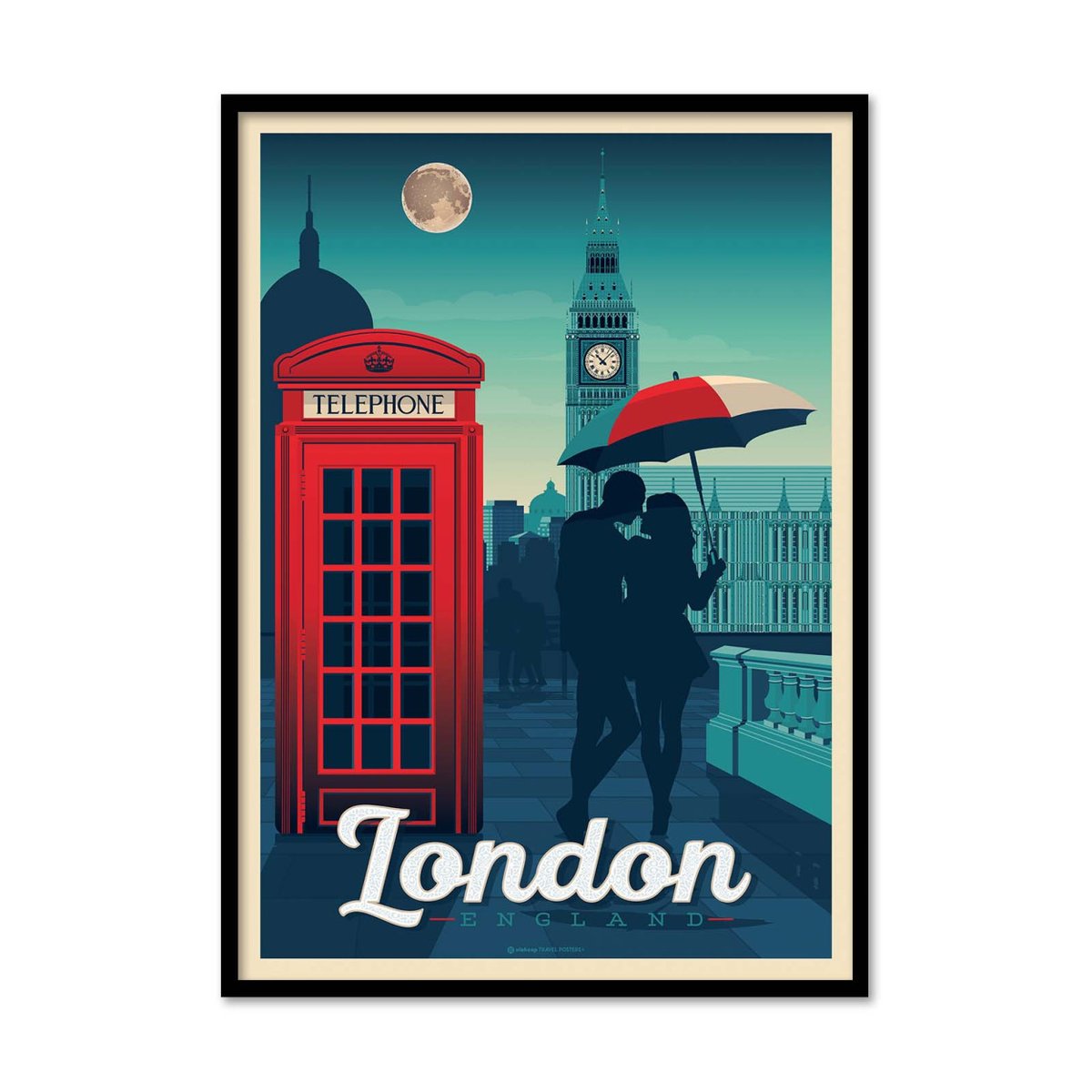 Affiche d'art - London - Olahoop Travel Posters affiche d'art avec cadre bois noir, WALL EDITIONS