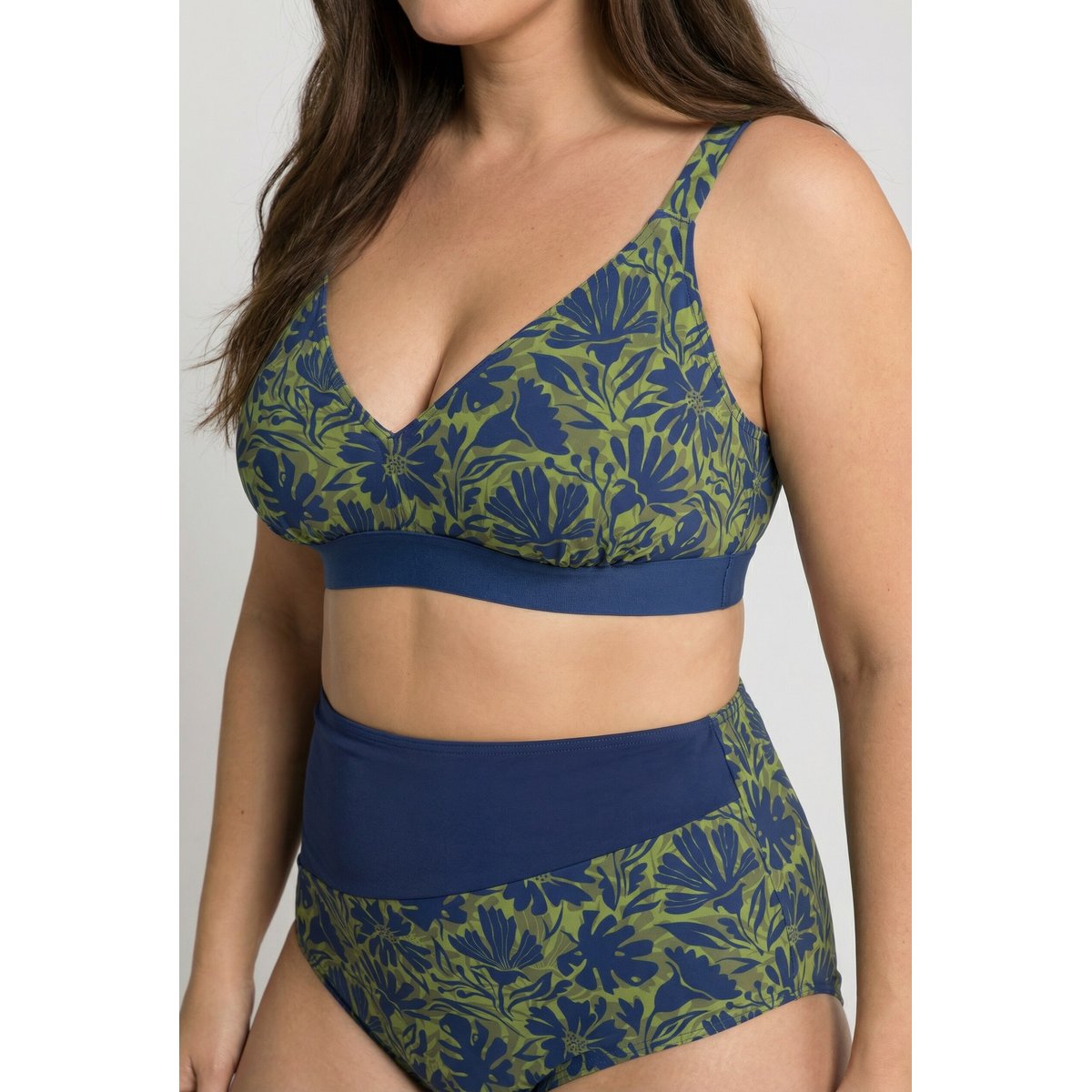 Bikini à fleurs, sans bonnets souples bleu foncé, ULLA POPKEN