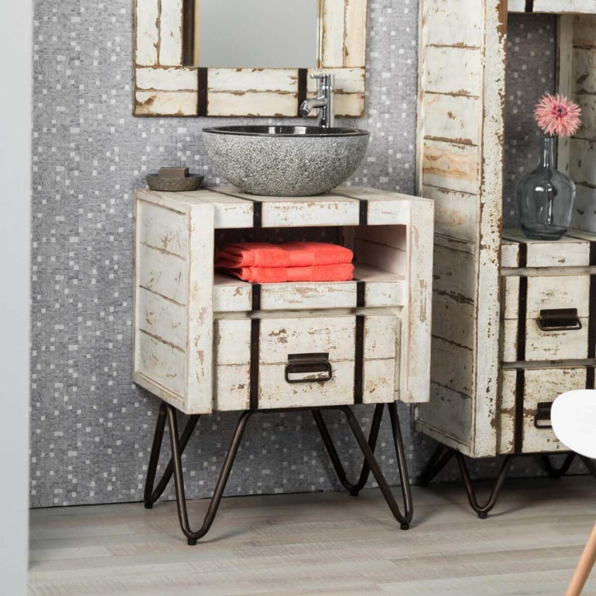Meuble en mindi rectangle 60 cm LOFT blanc, WANDA COLLECTION