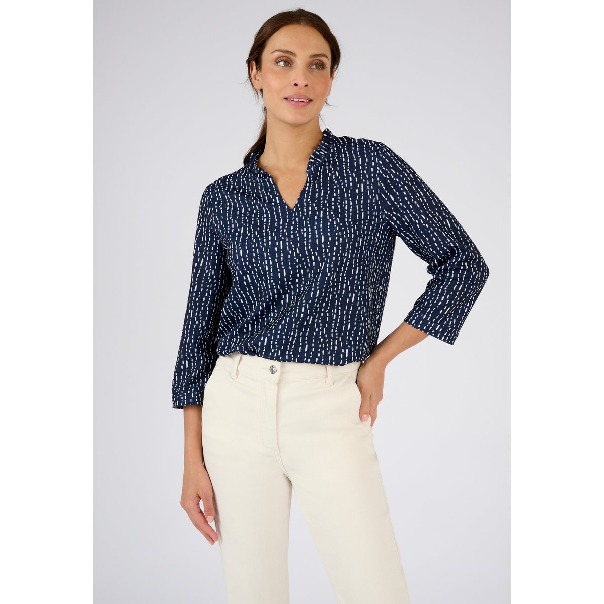 Top maille reliéfée imprimée bleu marine tachiste, DAMART