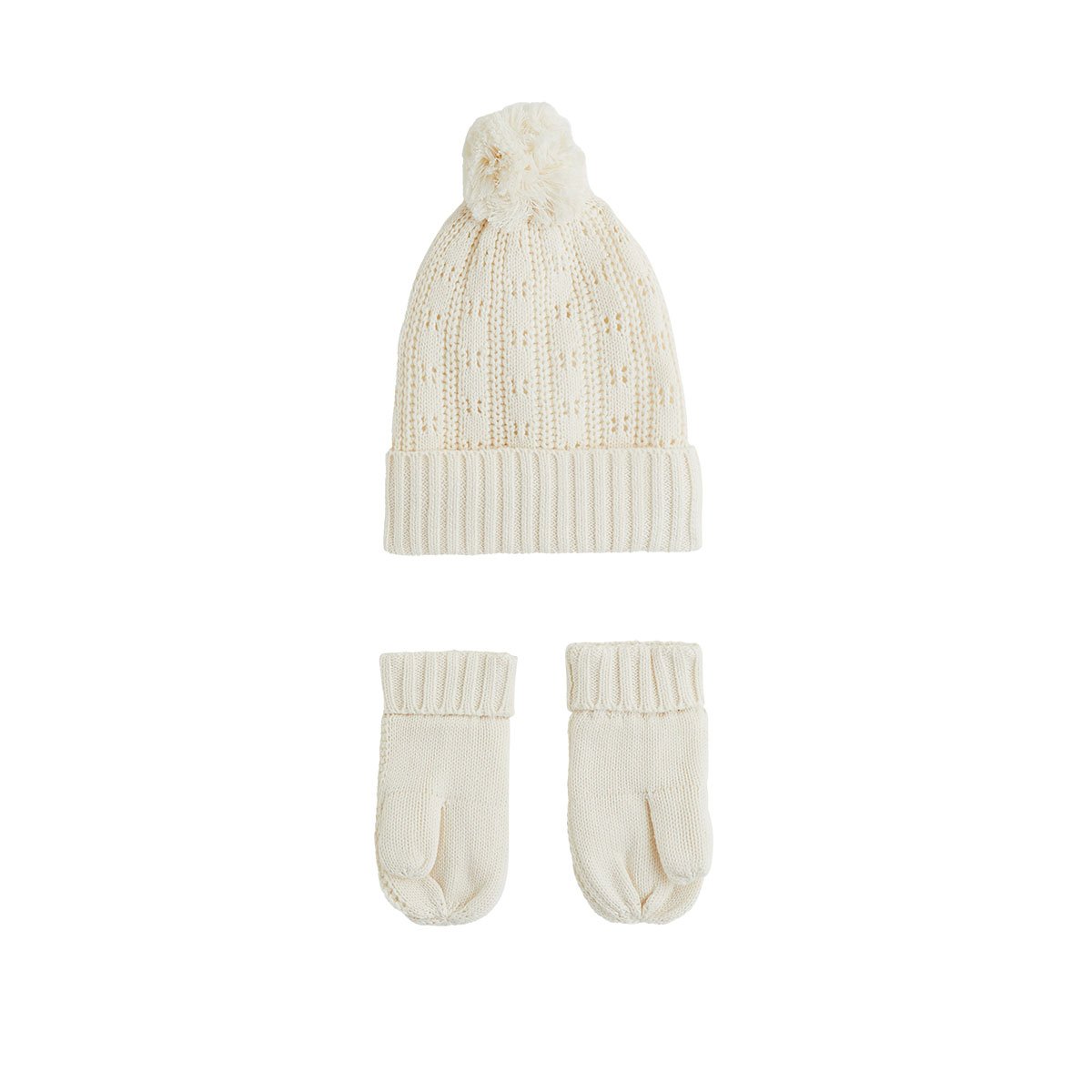Bonnet bébé et moufles en tricot Elise ecru, PETIT BEGUIN