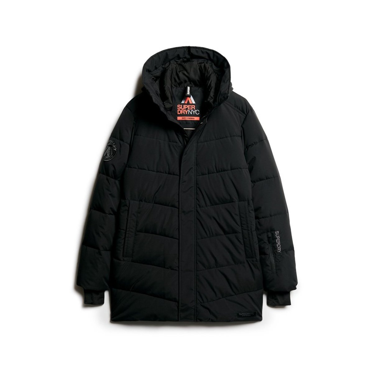 Parka rembourrée à chevrons City noir, SUPERDRY