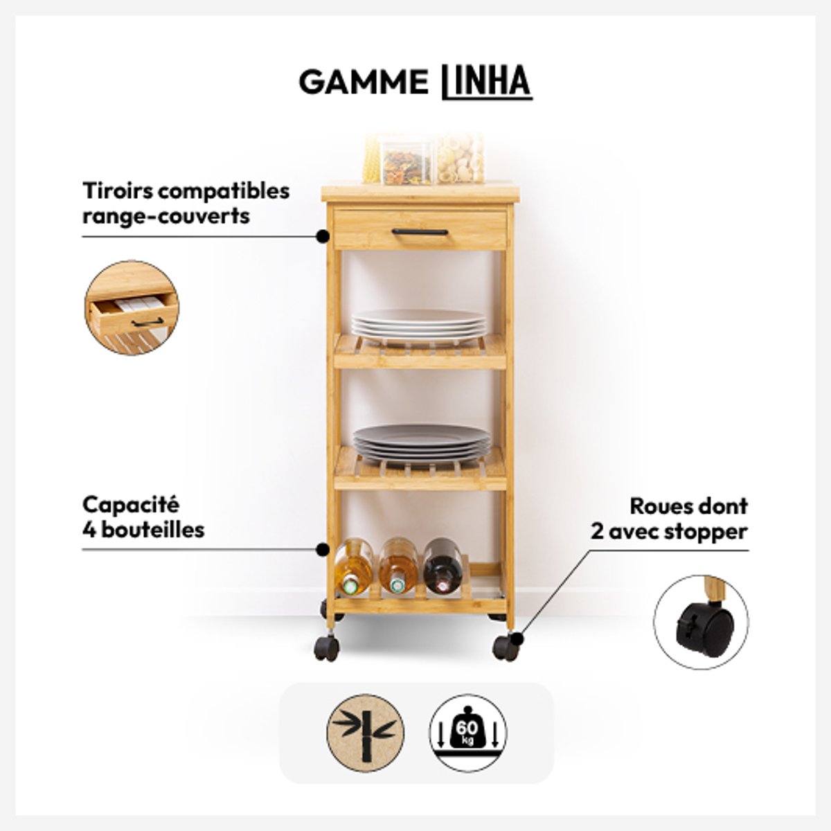Desserte 3 niveaux LINHA beige, 5FIVE SIMPLY SMART
