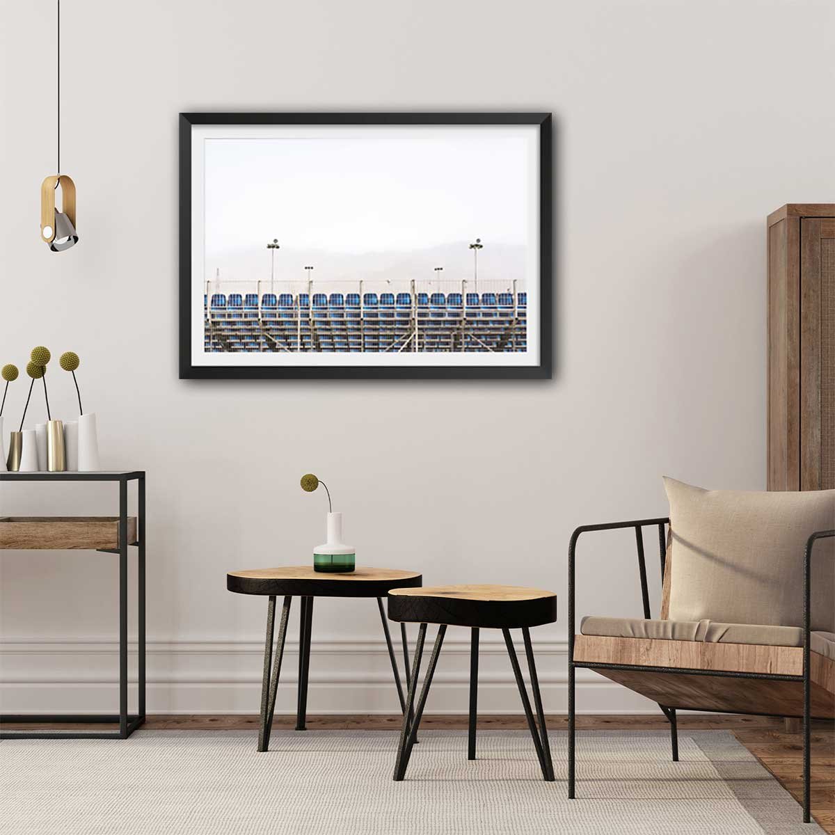 Affiche photo stade de foot. scenes from eilat 2018 affiche + cadre en bois - noir, HEXOA