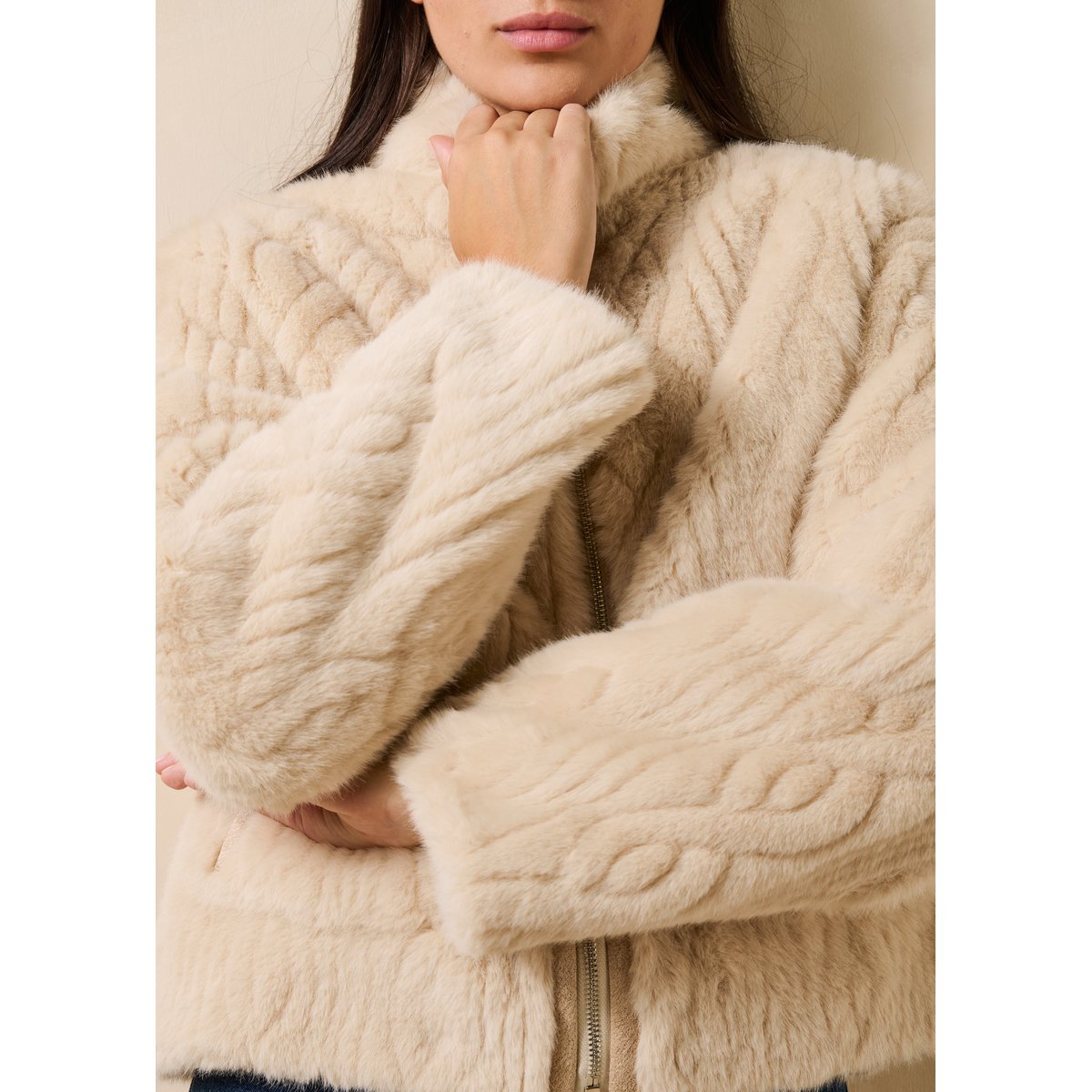 Blouson court réversible col montant ecru, LA FEE MARABOUTEE