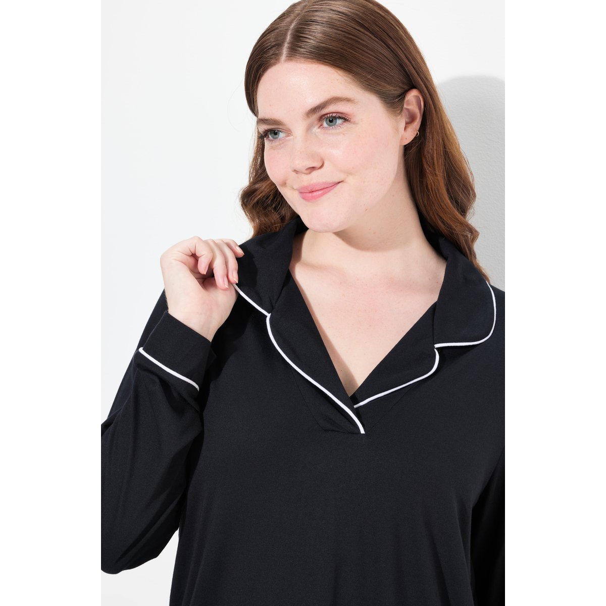 Pyjama manches longues, passepoils fantaisie noir, ULLA POPKEN