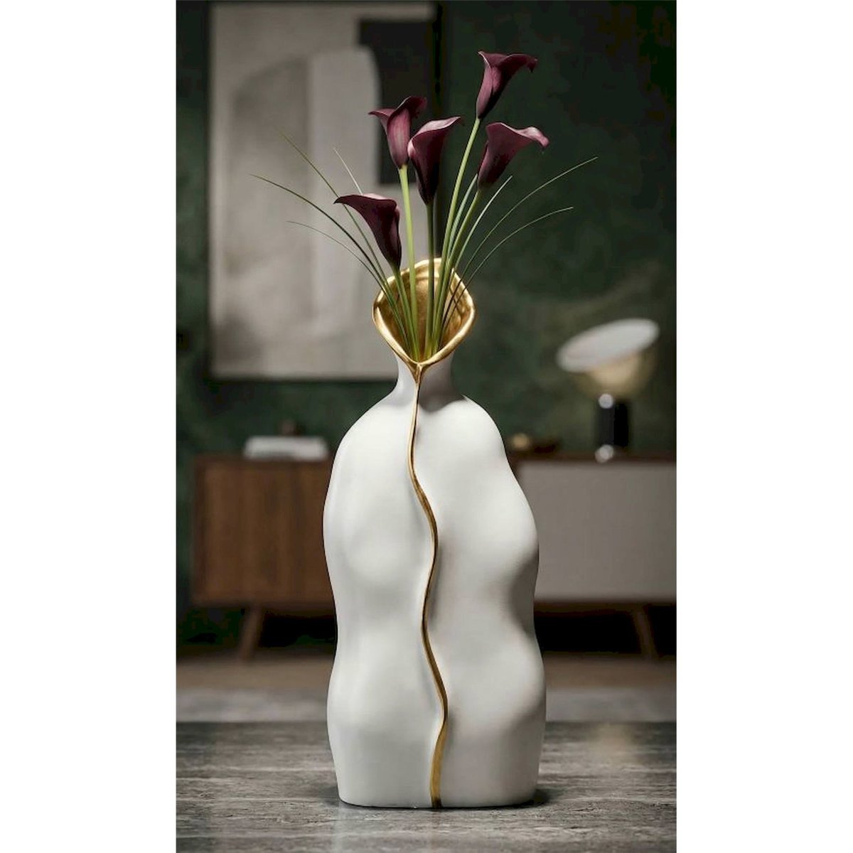 Vase en céramique sinueux GLAM blanc et or, RECOLLECTION