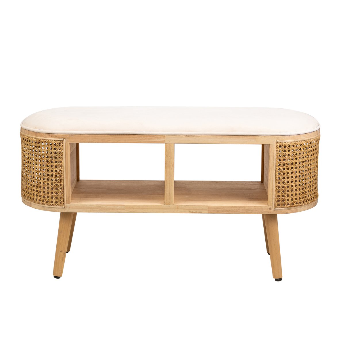 Banc avec rangement, rotin et velours, ISUMI beige, NORDLYS
