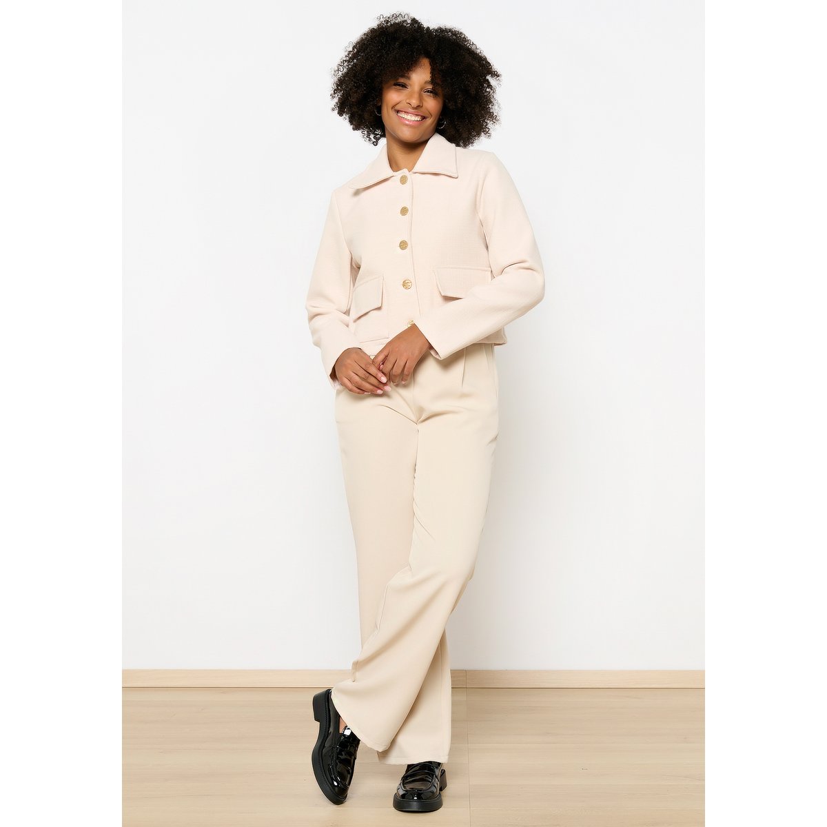 Veste en tweed avec boutons blanc vanille, LOLALIZA