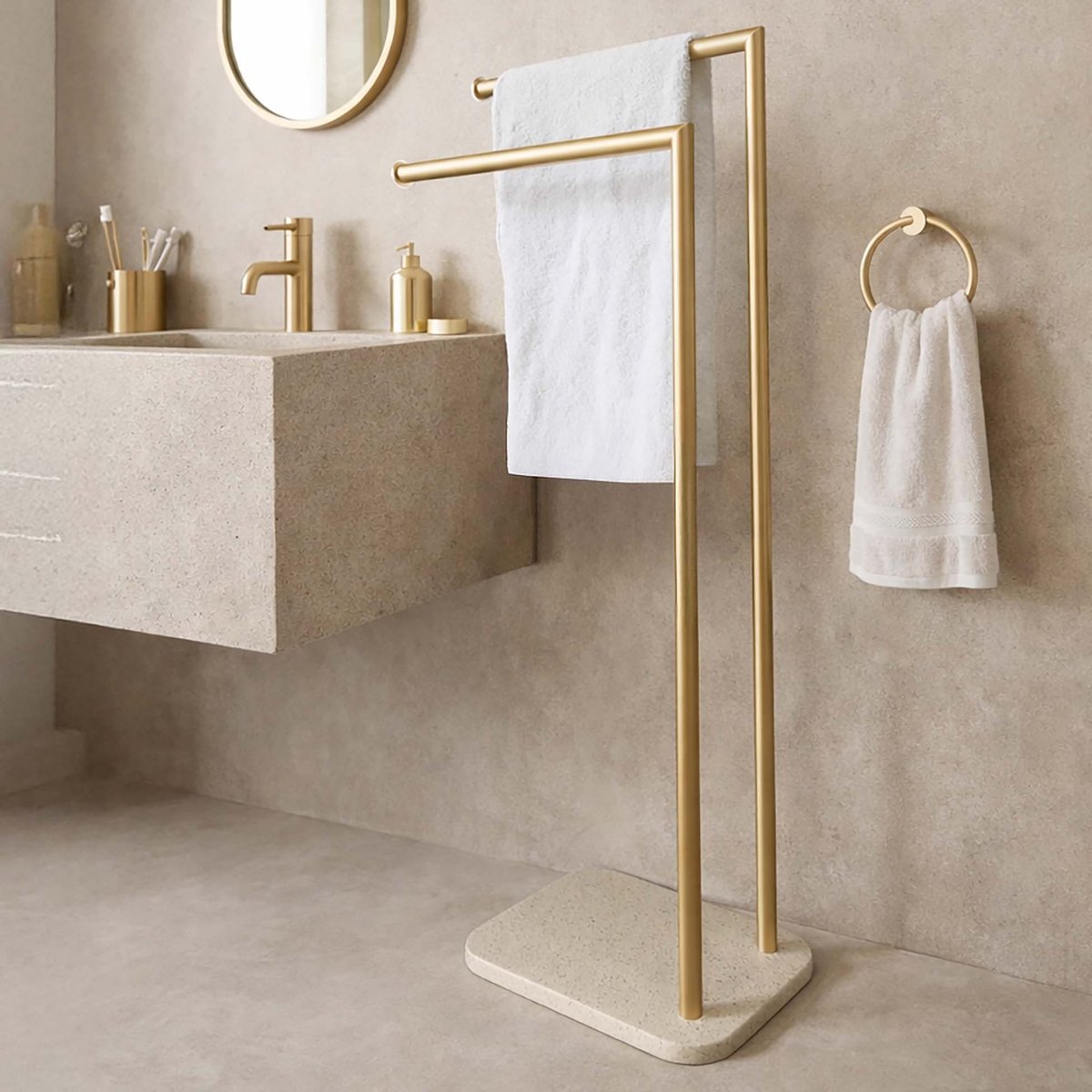 Porte-serviettes sur pied 2 barres en métal naturel, DOUCEUR D'INTÉRIEUR
