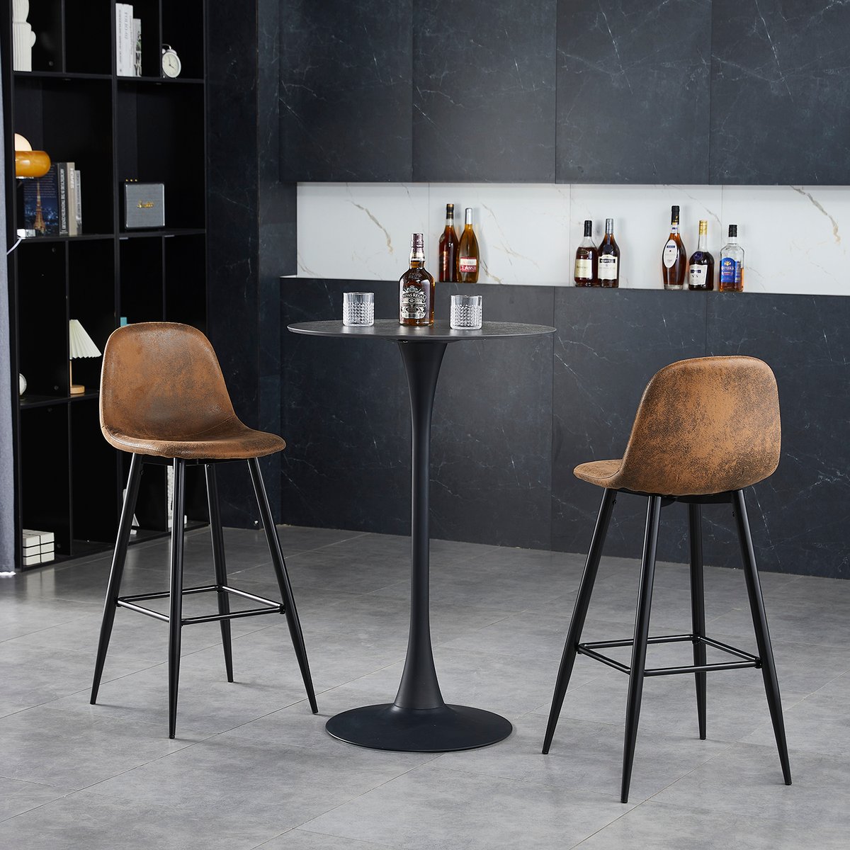 Lot de 2 tabourets de bar style vintage, CHARLTON BAR marron, MEUBLES COSY