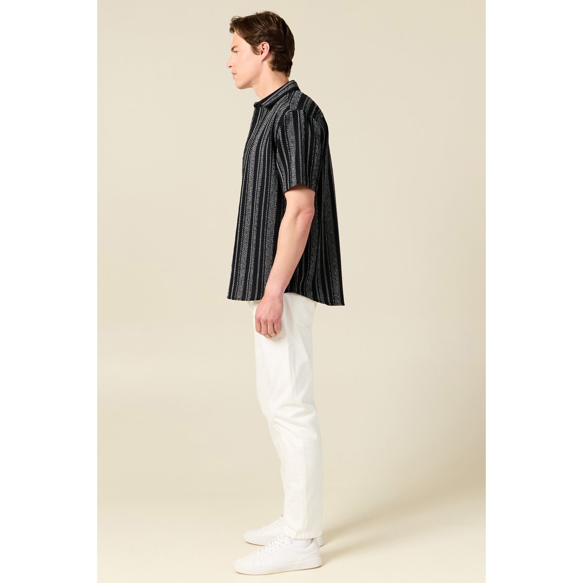 Chemise rayée manches courtes noir, BONOBO