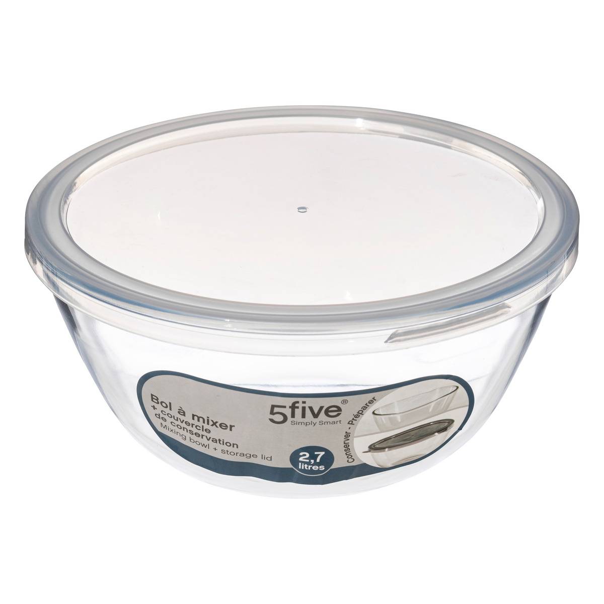 Bol à mixer 4,4L avec couvercle verre ESSENTIELS transparent, 5FIVE SIMPLY SMART