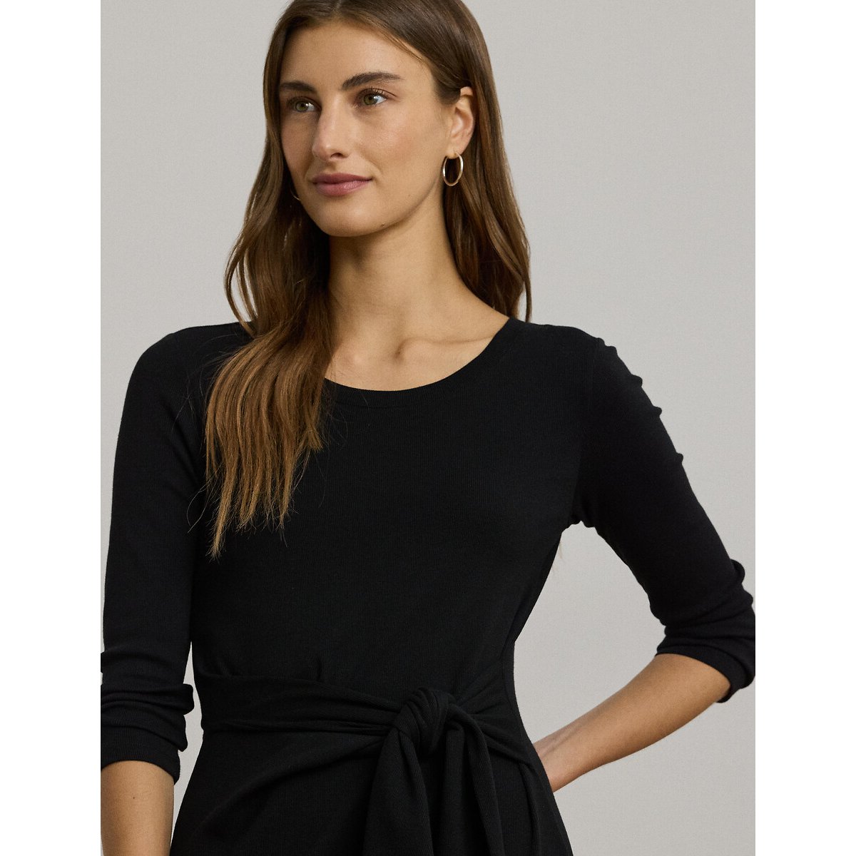 Abito longuette con scollo rotondo e maniche lunghe, IMALAH nero , LAUREN RALPH LAUREN