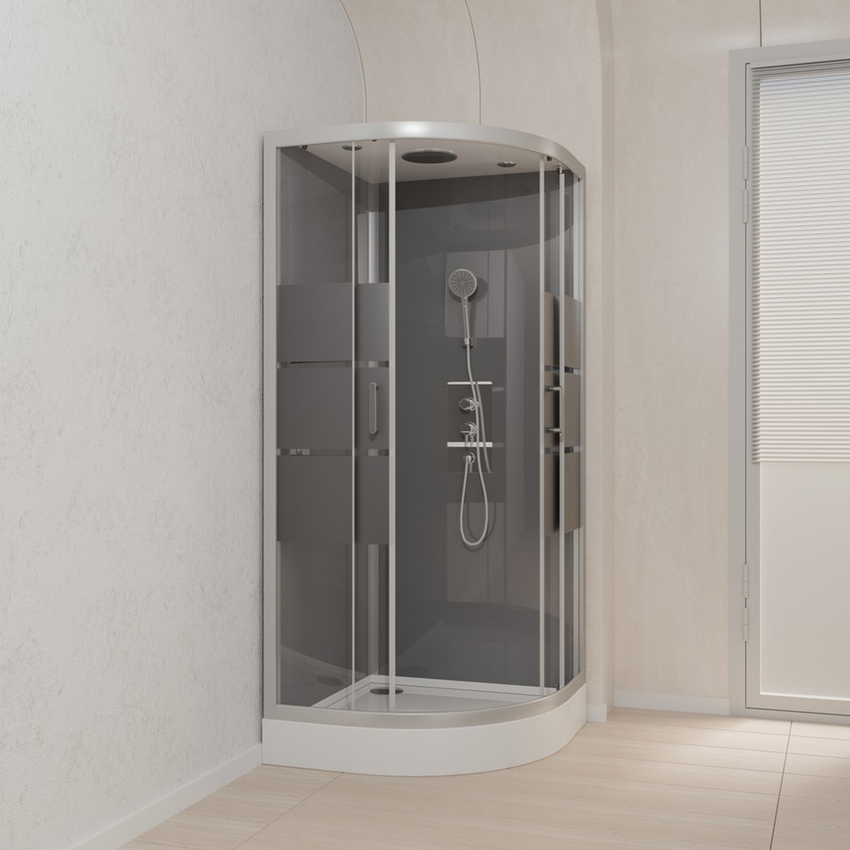 Cabine de douche ronde à bandes laquées gris clair, HOME MAISON