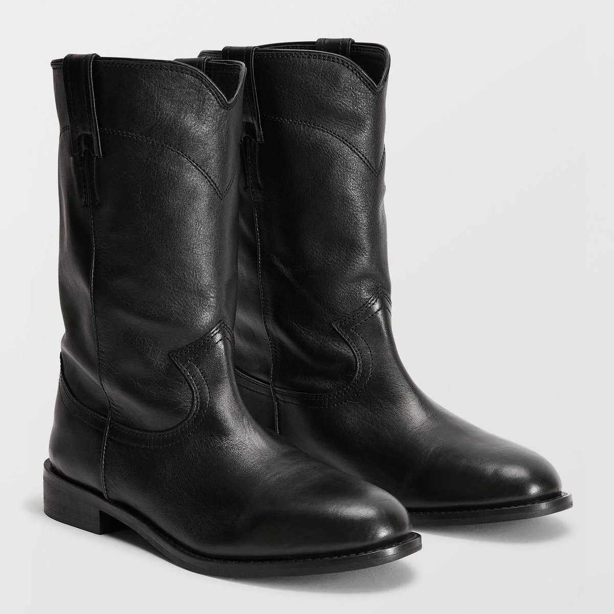 Bottes plates en cuir noir, MONOPRIX